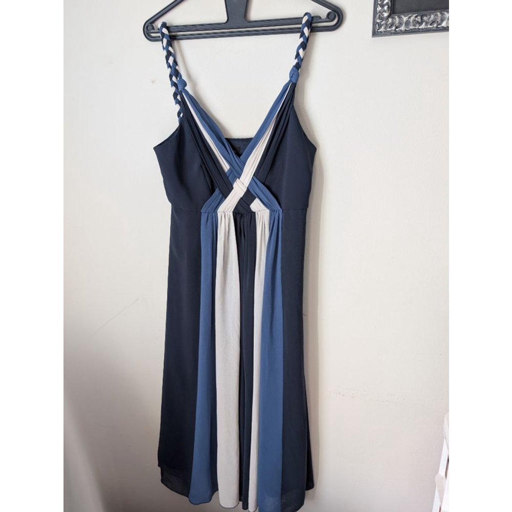 Max and Cleo Navy Blue Striped Sleeveless Dress Size 8, Women's